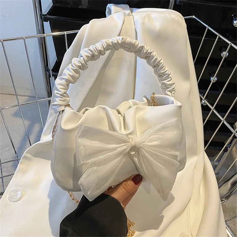 

Сумка-тоут в стиле ретро с бантом и рюшами, шикарные сумки через плечо с цепочкой для женщин, мини-кошелек через плечо/сумочка, модная сумка через плечо с облаком