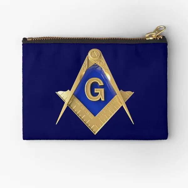 Freemason Gold Square Compass Blue Bac  Zipper Pouches Pocket Men Pure Money Underwear Small Coin Packaging Bag Key Storage