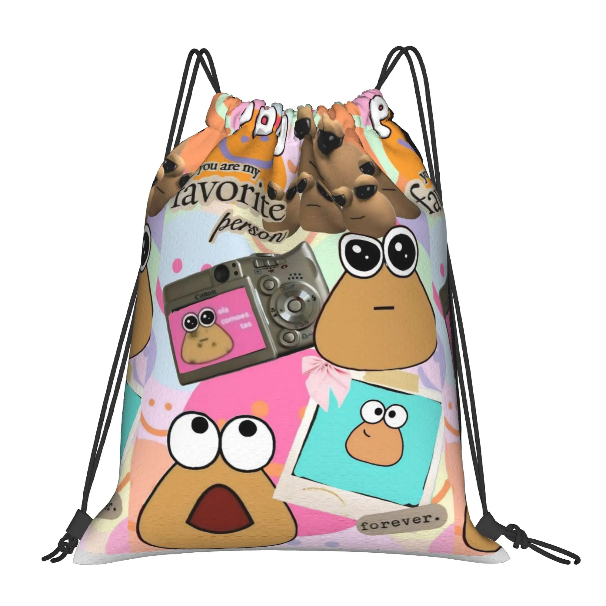 My Pet Alien Pou Drawstring Backpack Gym Sports Sackpack Water Resistant Game Cartoon String Bag for Travel 36cm (W) x 43cm (H)