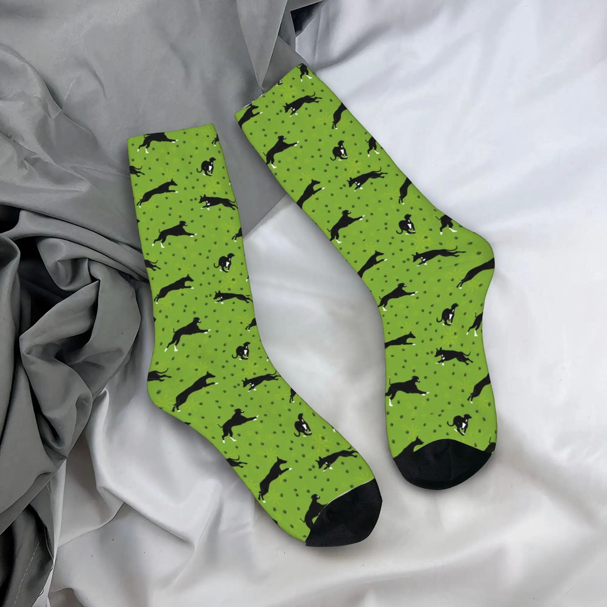 

Custom Cool Mens Green Greyhound Dog Dress Socks Unisex Breathbale Warm 3D Printing Whippet Sighthound Crew Socks