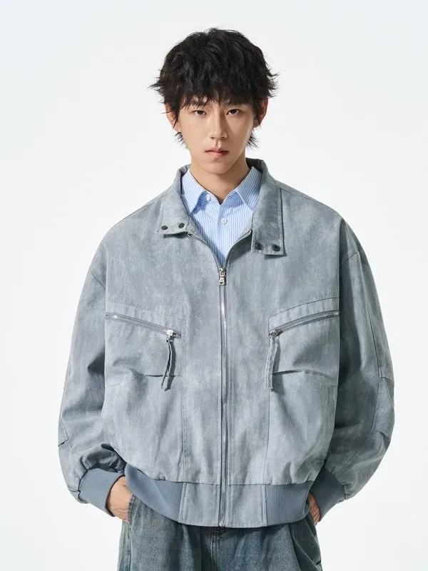 

Retro Denim Jaet for Men Casual Loose Fit Long Sve Zipper Closure ket Detail Spring New Sle Faionable Outerwear