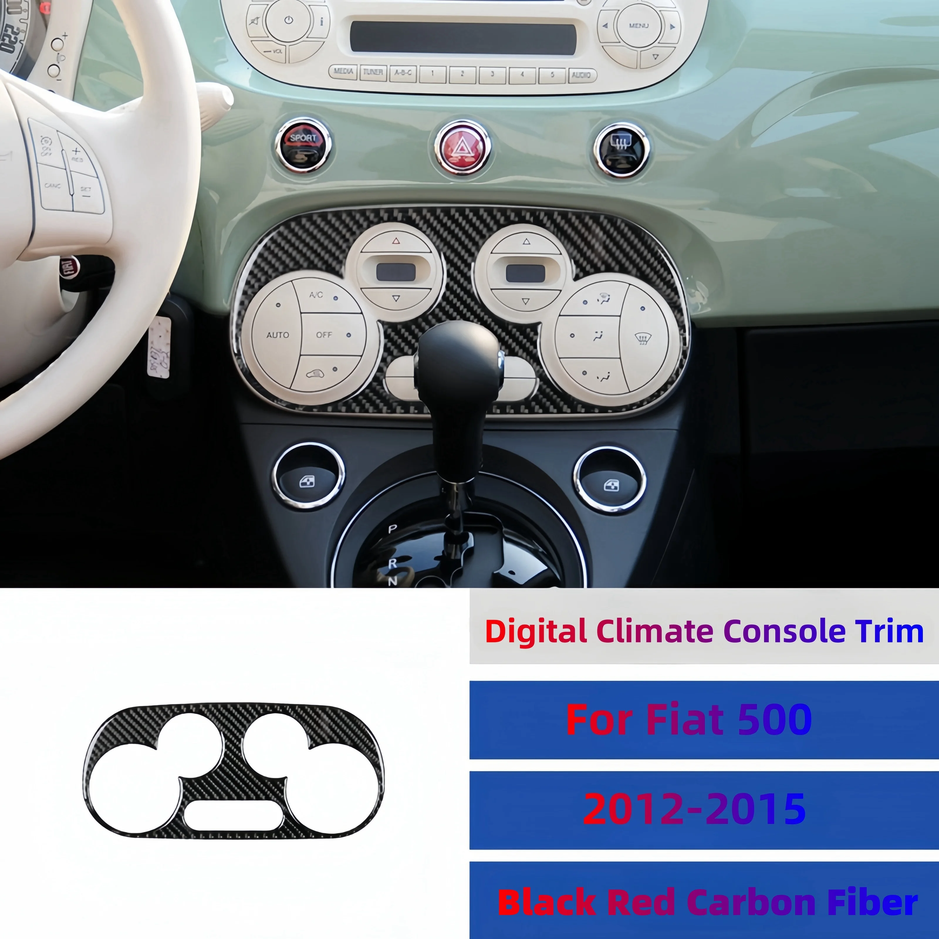 

Carbon Fiber Interior For Fiat 500 2012 2013 2014 2015 Car Digital Climate Console Cover Protective Trim Accesorios Para Auto