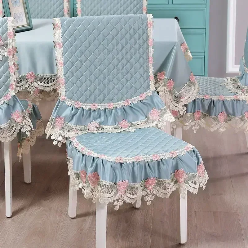 

Solid Color Lace Edge Seat Cushion Backrest Cover Home Office Breathable Stool Cover Universal Comfort Dining Table Chair Covers