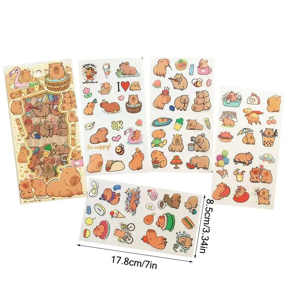 4Pcs/bag PET Capybara Sticker Stationery Waterproof Capybara Handbook Stickers Cartoon Scrapbooking DIY Decorative Stickers