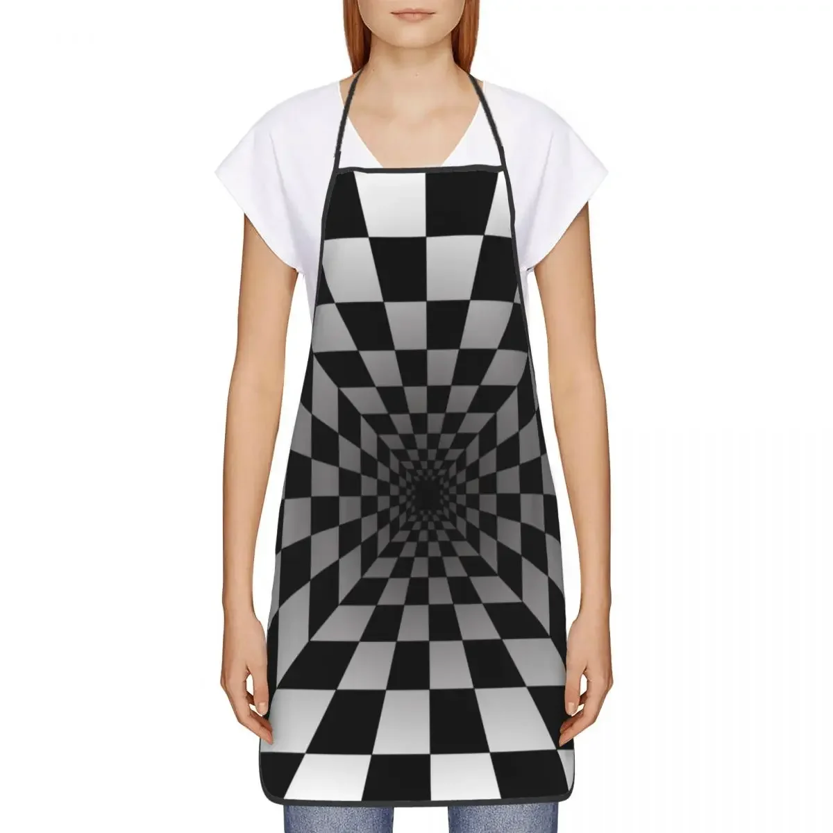 Unisex Worm Hole Trippy Line Art Pattern Bib Apron Adult Women Men Chef Tablier Cuisine for Cooking Kitchen Geometry Gardening