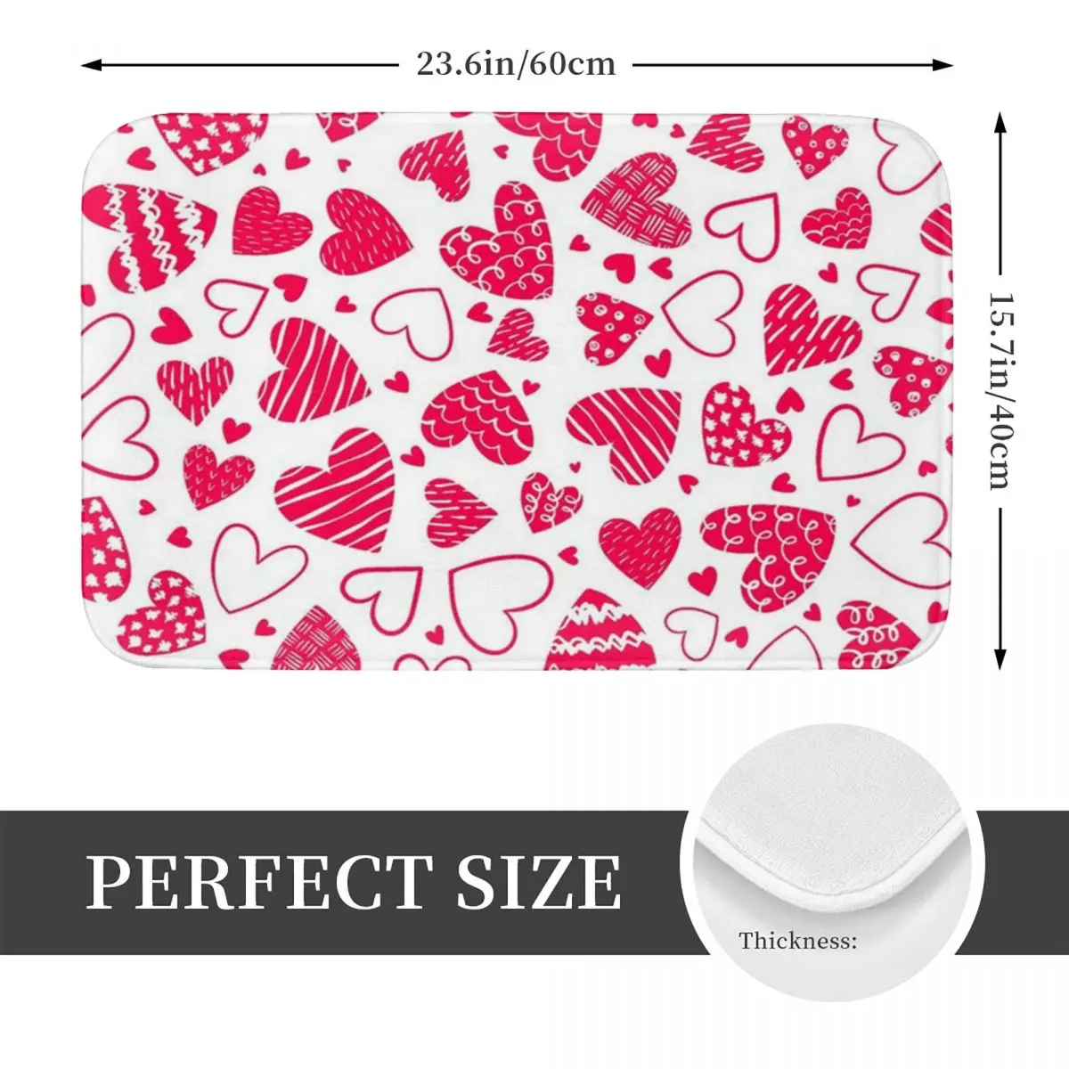 Red Valentine Hearts Bath Mat Love Bathroom Rug Kitchen Shower Door Absorbent Waterproof Foot Mat Non Slip Pattern Toilet Pad