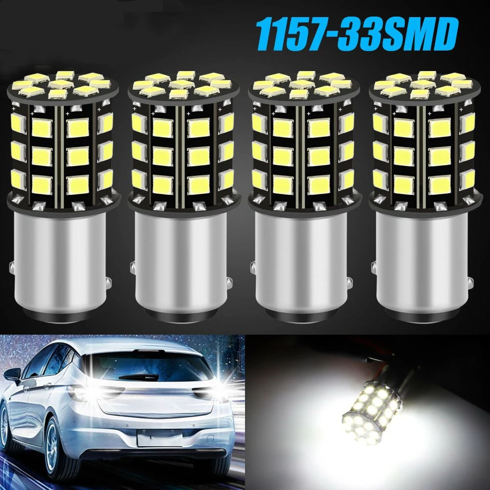 2/4PCS 1157 33 SMD White Car Led Brake Lights Turn Signal Lamp Tail Lamps Auto Rear Reverse LED Bulbs