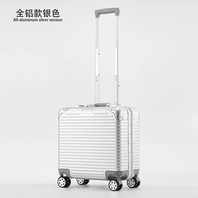 

100% High Standards Aluminum Luggage 18 inch All Metal Carry on Suitcase Business Trolley Case with TSA Lock
