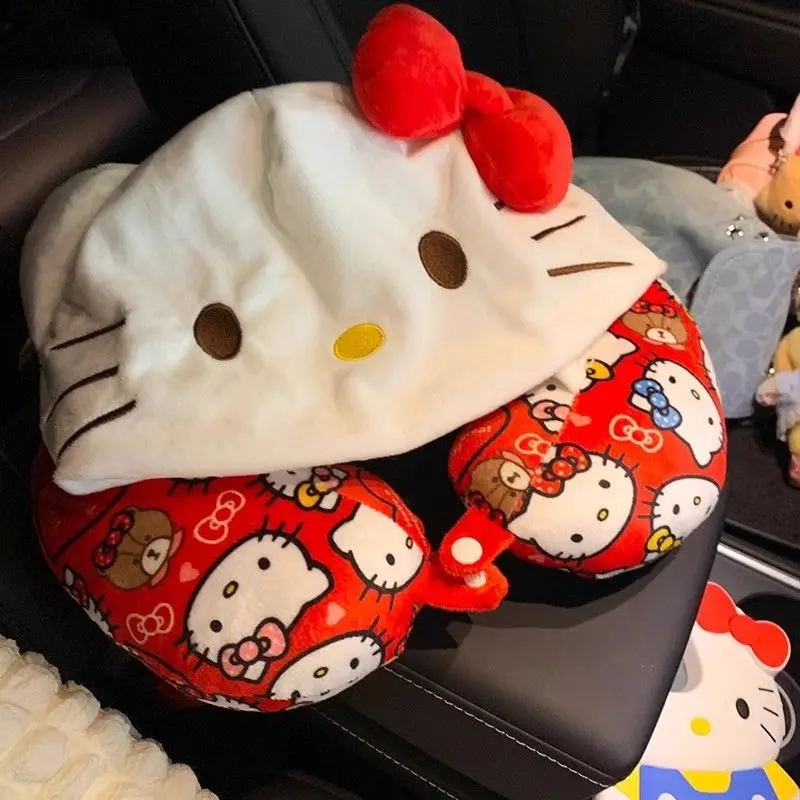 

Sanrio Kawaii Anime Hello Kitty U-Shaped Pillow Cute Sweet Cinnamoroll My Melody Cartoon Hooded Headrest Lovely Gifts for Girls