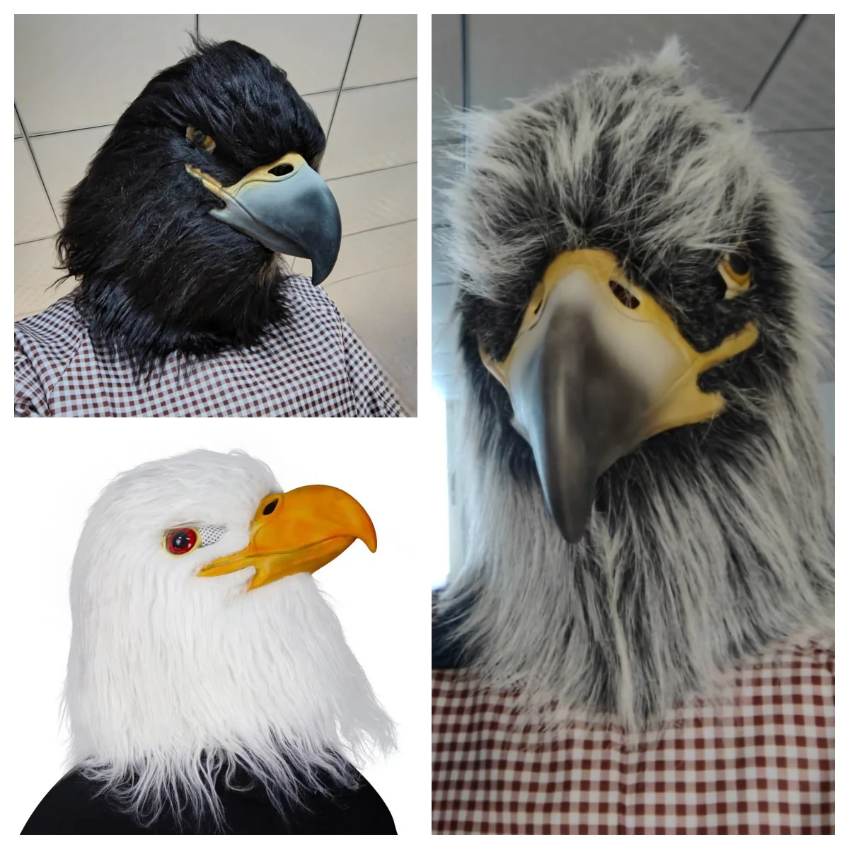 White Black Eagle Mask Funny Animal Full Head Helmet Cosplay Hawk Bird Head Latex Masks Halloween Carnival Decoration Props