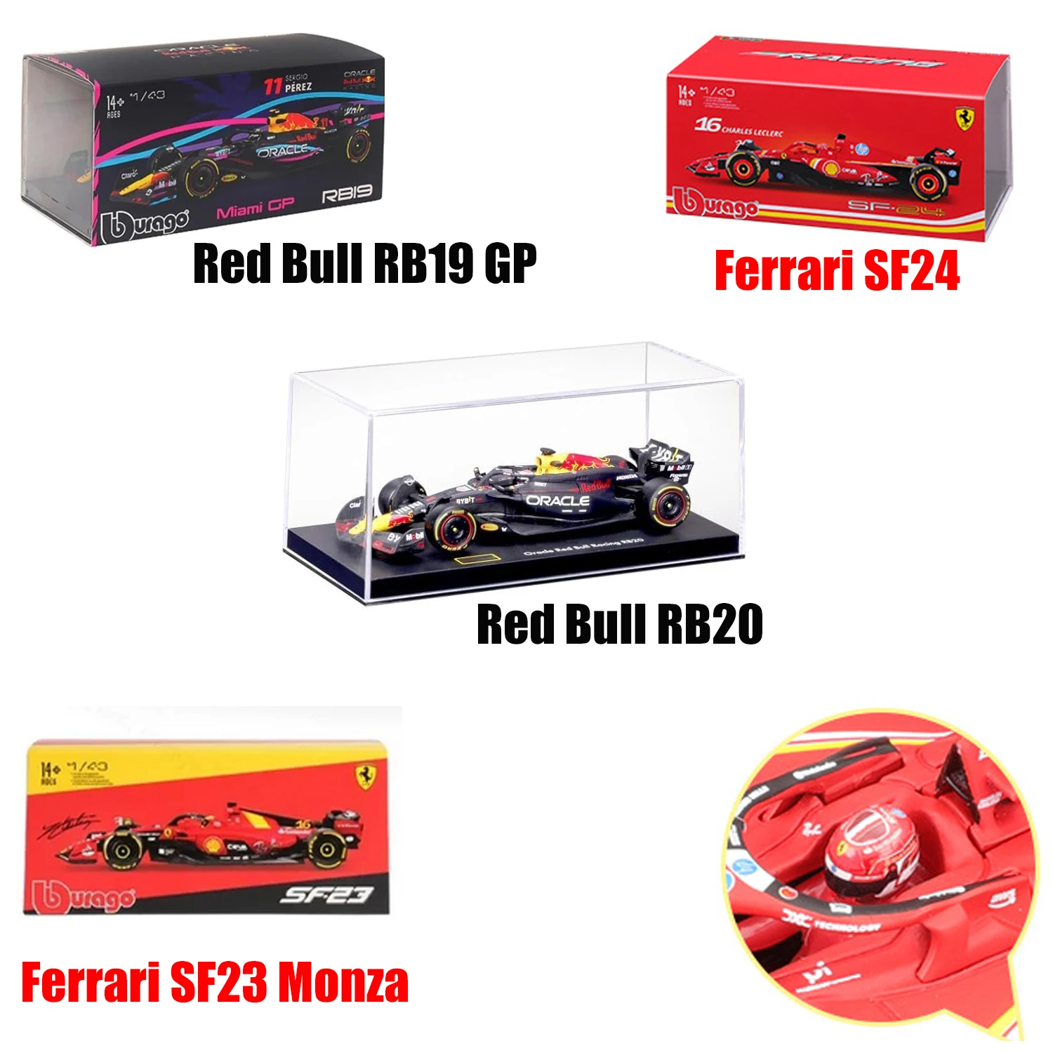 Bburago 1:43 F1Red Bull Rb20 Hardcover #1 Max Verstappen #11 Perez Ferrari SF24 #16 #55 sf23 Monza model cars RB19 Miami GP