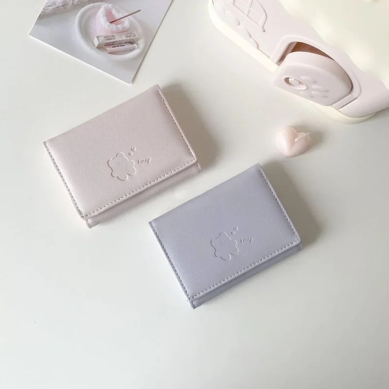 ผู้หญิงน่ารักหมีกระเป๋าสตางค์ Triple Multi Functional กระเป๋าสตางค์สั้นพับผู้ถือบัตรเหรียญกระเป๋าสุภาพสตรีกระเป๋าคลิปกระเป๋าการ์ตูน