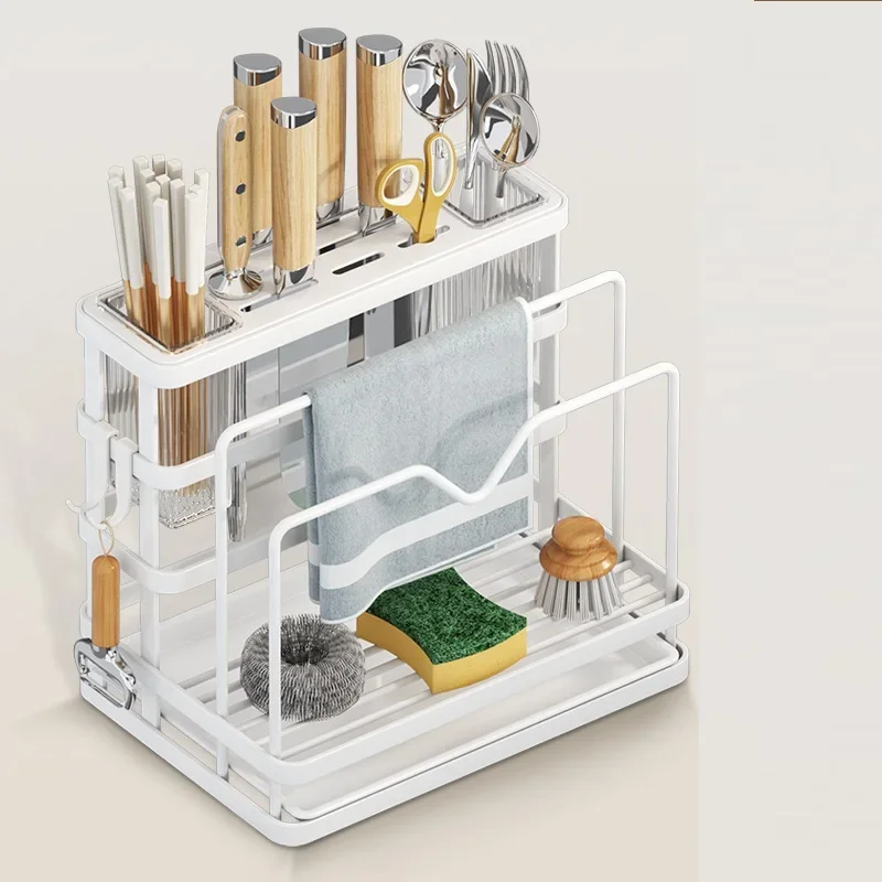 

Кухонная полка для хранения, Многофункциональная подставка для кухонных ножей, стойка для хранения раковины, держатель из нержавеющей стали для мыла и губки, вешалка для полотенец