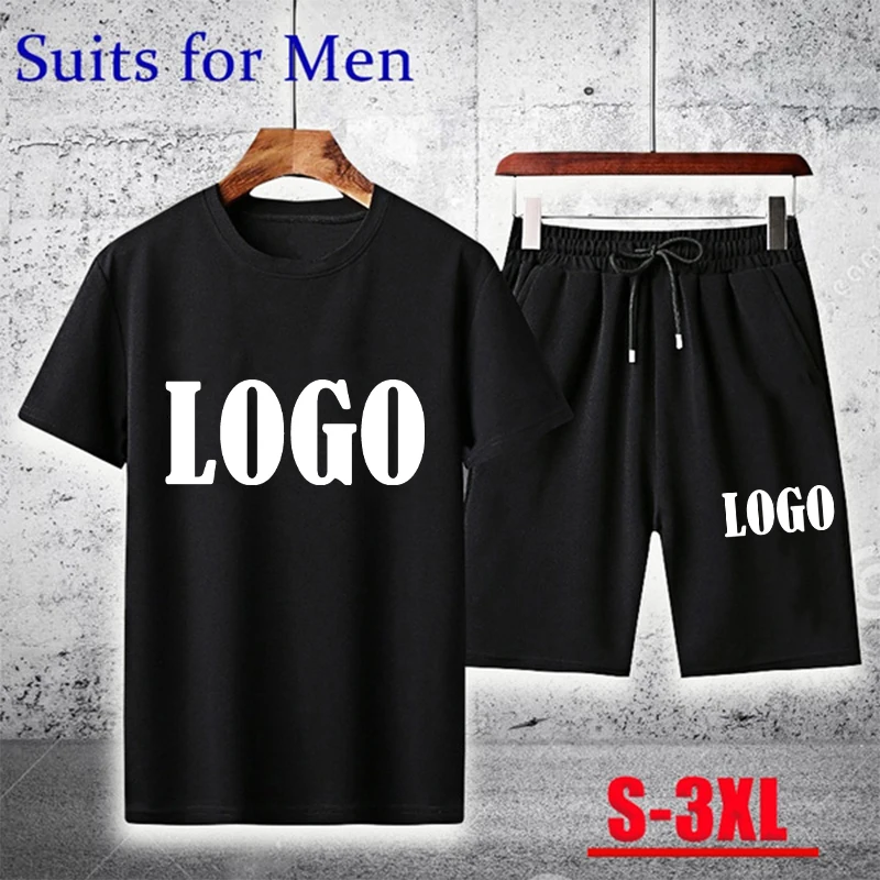 Customized Summer Trending Men Casual Suits Short Sleeve T-shirt+Shorts Sets Fashion Beach Two-piece Set