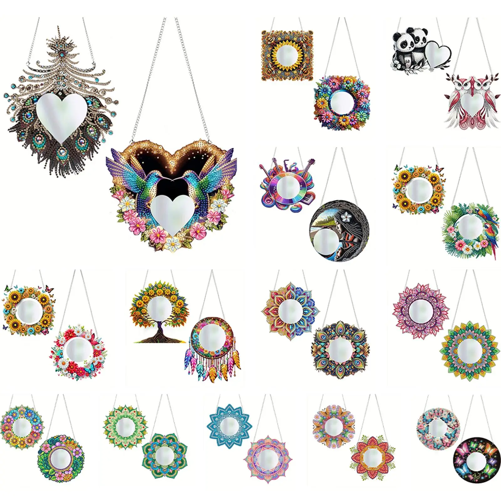 

2D Flat DIY Rhinestone Diamond Art Mirror Pendants Diamond Painting Set Diamond Art Mirror Pendant Wall Decor for Home & Windows