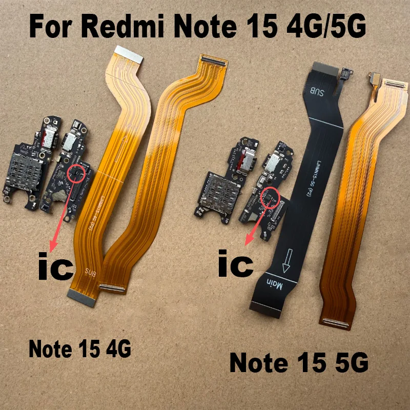 For Xiaomi Redmi Note 15 4G 5G USB Charging Port Mic Microphone Dock Connector Board + Main Motherboard Flex Cable Global