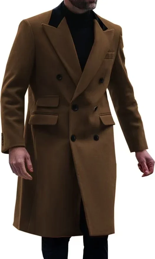 Fashion High Quality Customized Tuxedo Suit for Men Peak Lapel Trench Coat Double Breasted Winter Jacket for Banquet Business