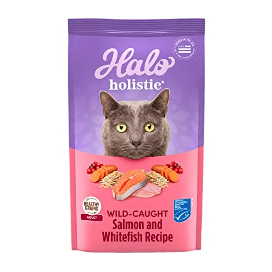 Holistic Cat Food Wild Caught Salmon and Whitefish Formula Healthy Grains Dry Cat Food Complete Digestive Health Kibble for Adu