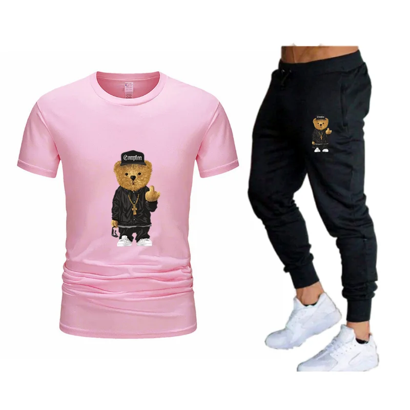 Summer Fashion Men\'s Tracksuit T-shirt Set Leisure Short Sleeve And Thin Pants Set Jogging Gym Suit Clothing