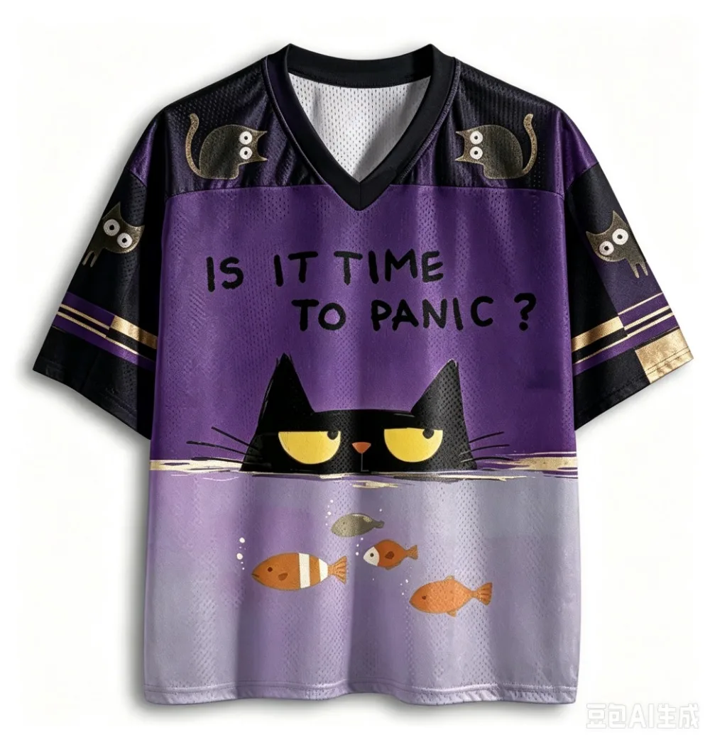 Amerikanischer Stil, lustiges Cartoon-Katzenmotiv, 3D-gedrucktes T-Shirt für Männer und Frauen, V-Ausschnitt, trendiges Streetwear-Outdoor-Freizeitkleidungsstück, Eltern-Kind-Kleidung – Detail 3