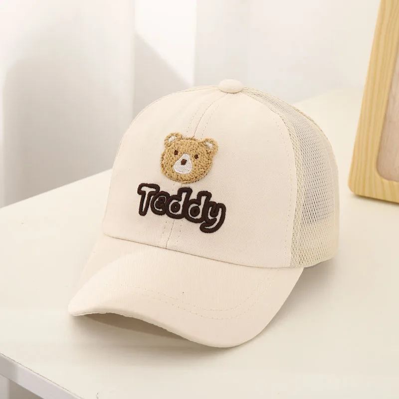 Boné de beisebol de urso bordado para crianças, chapéu sol sólido para meninos e meninas, chapéu snapback de malha para crianças, primavera e verão,