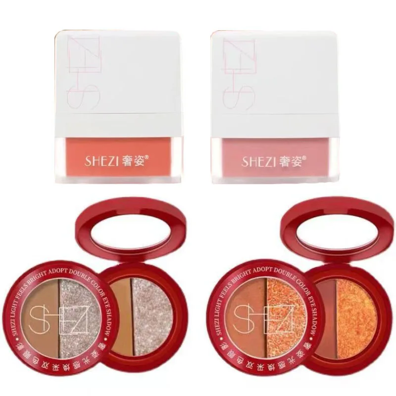 Shezi Charming Eyeshadow and Blush Set Highlight Palette Matte Glitter Mushroom Head Face and Eye Beauty Base Makeup Cosmetics