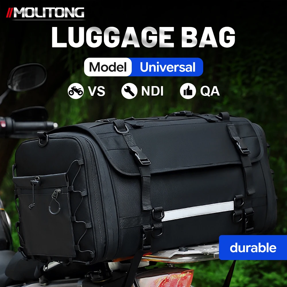 Motorcycle Rear Rack Luggage Bag Multi‑Strap Quick Release Side Pocket Compartment Reflective Strip For Long Moto Tour