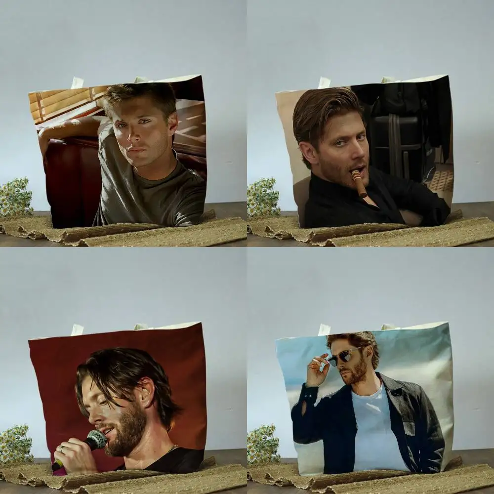 

Jensen Ackles Male Actor Plain Beige Cotton Polyester Canvas Shoulder Bag for Grocery & Travel