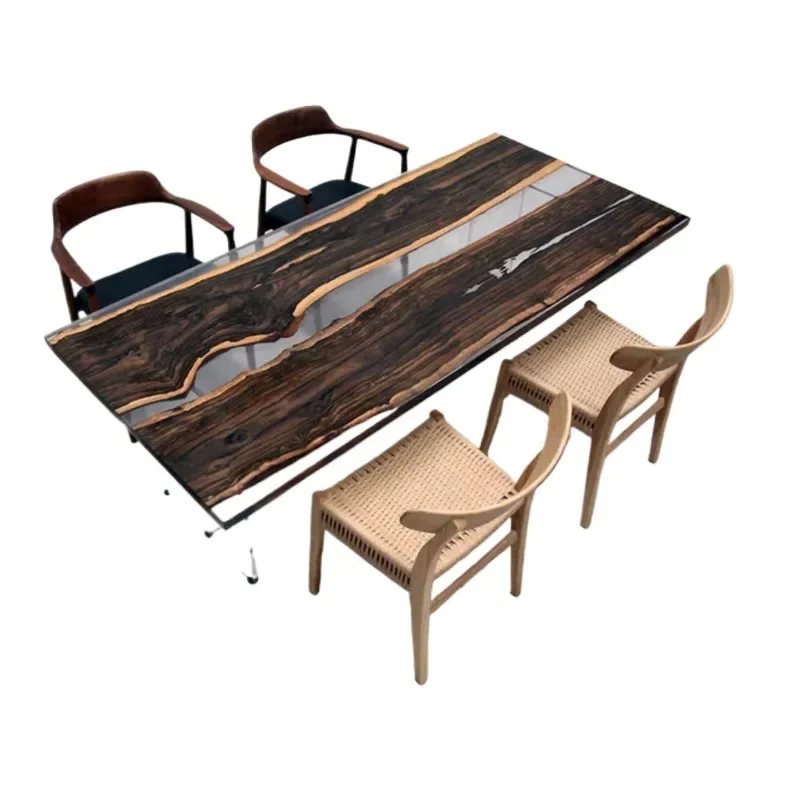 

Transparent epoxy resin large board table creative ocean beach river tea table whole solid wood office meeting table