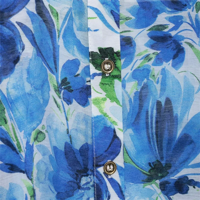 KEYANKETIAN 2025 wiosna nowa damska niebieska koszula z nadrukiem kwiatowym styl duszpasterski pojedyncze piersi z długim rękawem luźna szyfonowa bluzka Top