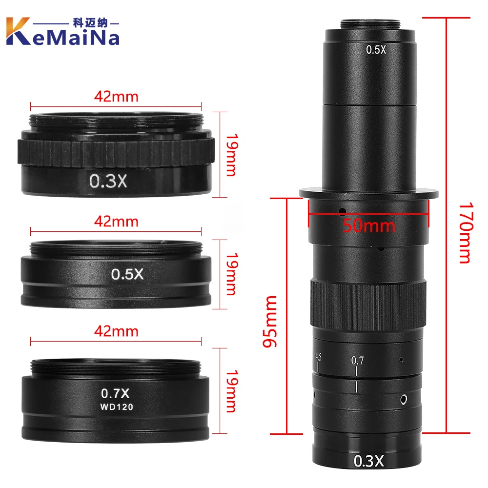 0.3X/0.5X/0.7X/ 1.5X/2X Barlow Auxiliary Objective Glass Lens For 10A  C-MOUNT Lens Industrial Video Microscope Objective