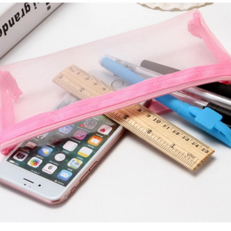

Transparent Stationery Pencil Bag Student Examination Dedicated Nylon Mesh Pen Case Unisex Pouch School Supplies
