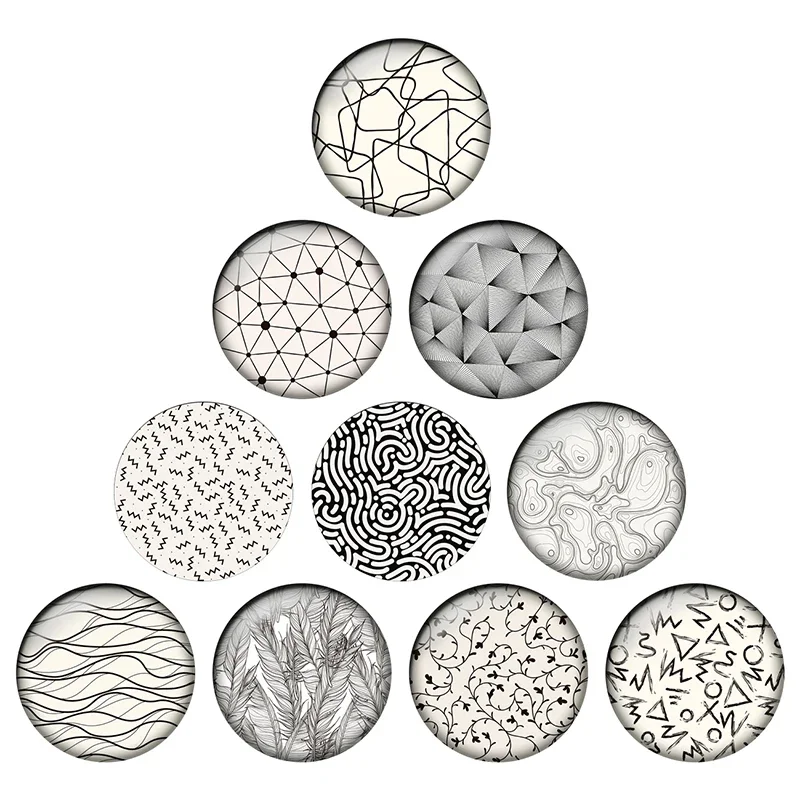 

Black and White Abstract Graffiti Geometric Patterns 24pcs Round Photo Glass Cabochon Demo Flat Back Making Findings H063
