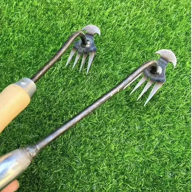 Weed Tool Garden Purpose Weeding Remover 4 Tool Teeth Weeding Weeder Dual Hand Uprooting Puller Artifact Steel For