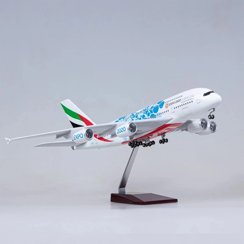

47cm Scale Aircraft A380 Emirates Expo Airline 1/160 Resin Toy Planes Airplane Model with Light Landing Gear Aviation Decoration