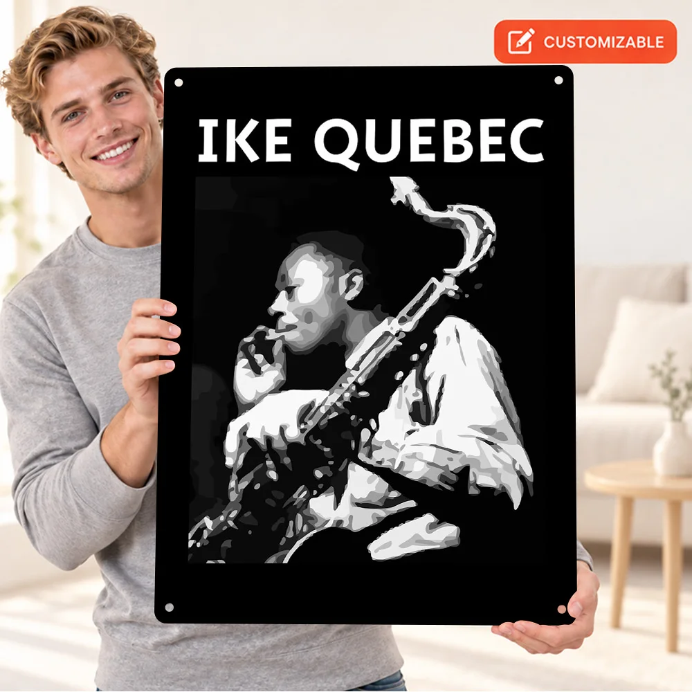 Ike Quebec Saxophone Portrait Aluminum Poster Customized Metal Sign Monochrome Wall Art For Listening Lounge, Music Lover Gift