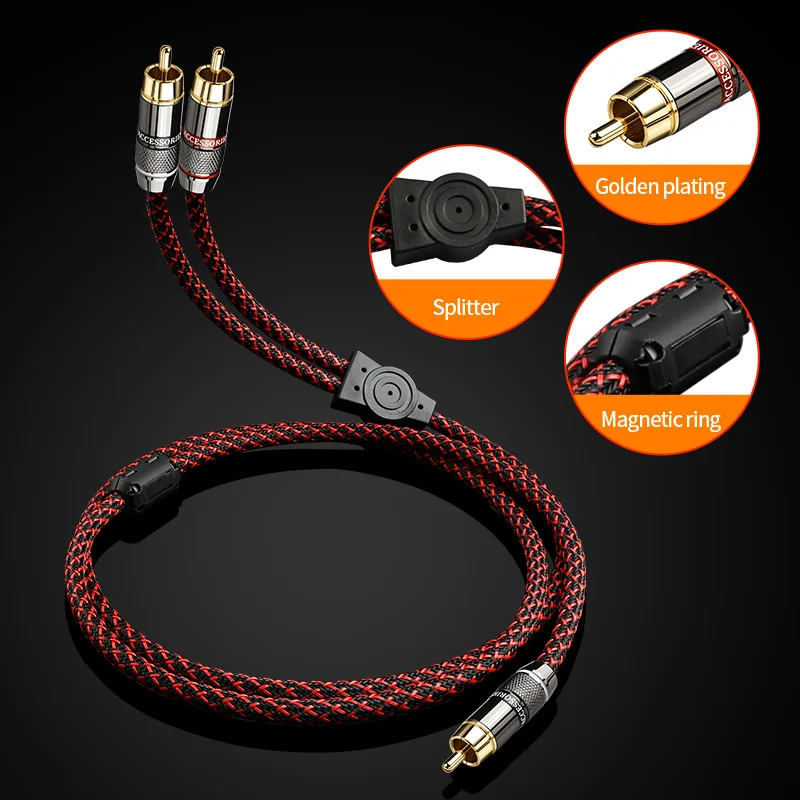 YYTCG RCA Male to Dual RCA Male Cable 6N OFC Pure Copper Hi-Fi Stereo Audio Cord for Home Theater Speaker