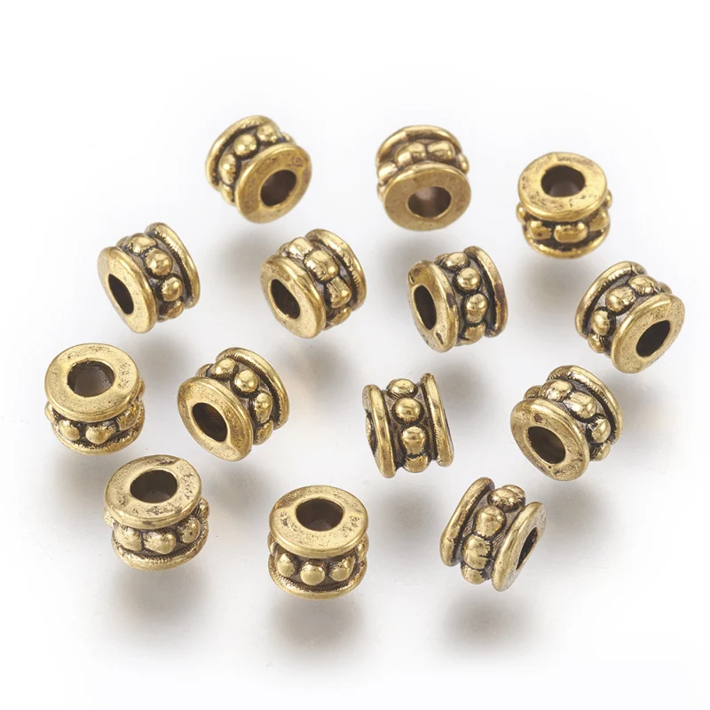 100pc Tibetan Style Alloy Beads Lead Free & Cadmium Free Column Antique Golden Color Size: 6mm in diameter 4.5mm thick