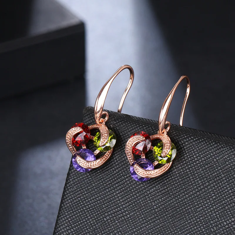 SUGO 2022 Summer New Trend Classic Retro Rose Gold Color Cubic Zirconia Earrings for Charming Women Dinner Jewelry Accessories