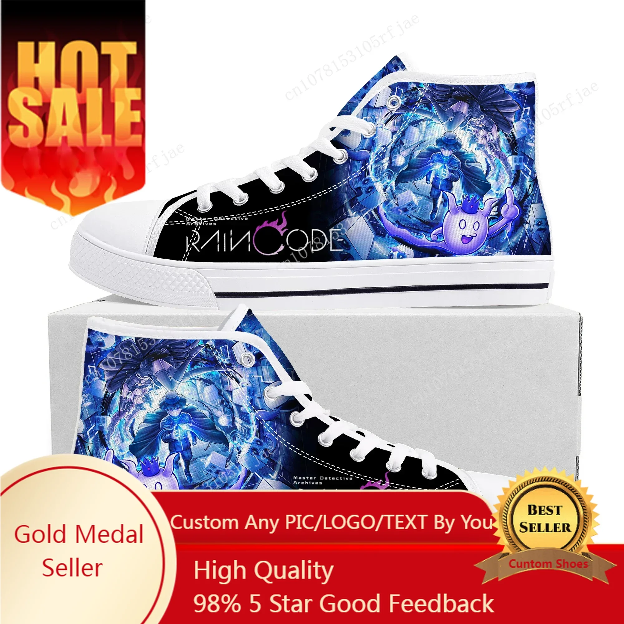 

Master Detective Archives RAIN CODE High Top Sneakers Game Mens Womens High Quality Canvas Shoes Casual Tailor Made Sneaker