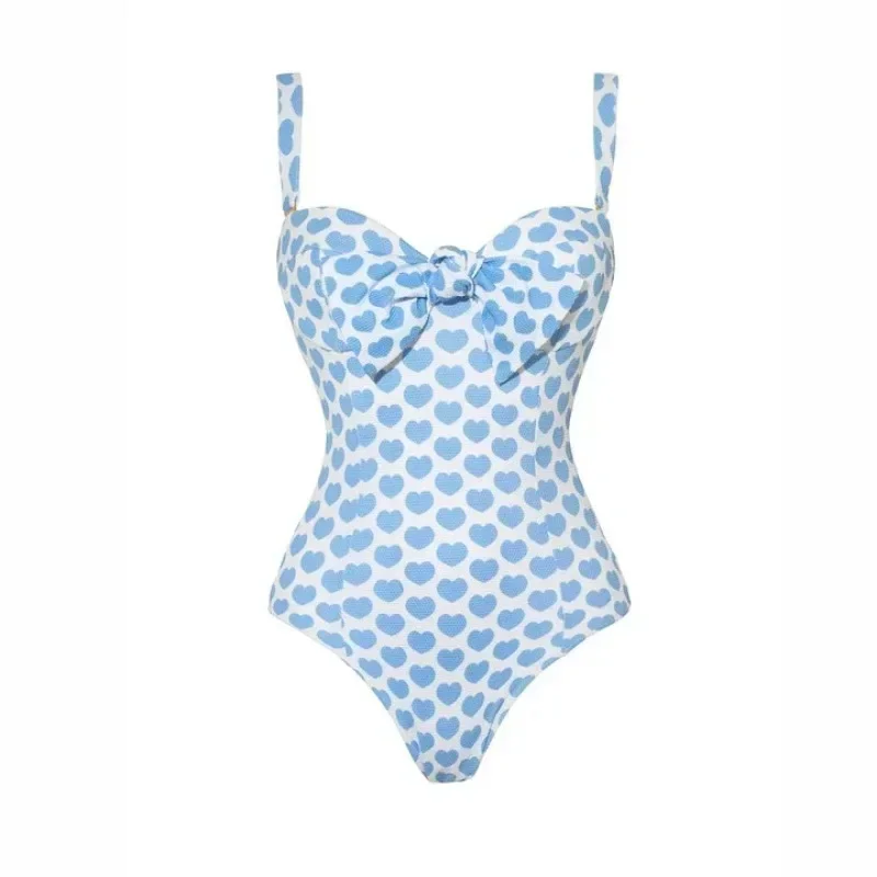 Small Fresh Love Vacation One Piece Swimsuit Set for Women 2024 European and American New Style for Women