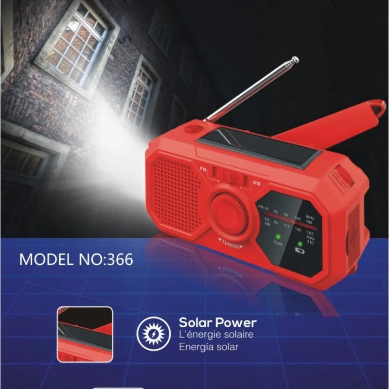 راديو طوارئ متعدد الوظائف يعمل بالطاقة الشمسية AM/FM/WB مصباح يدوي قابل لإعادة الشحن #1