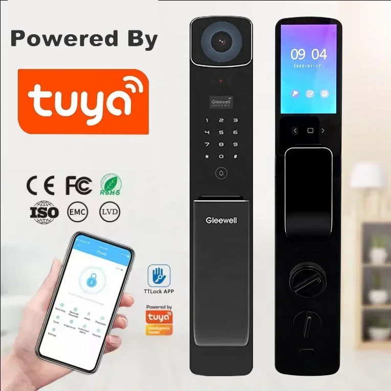 0053D Riconoscimento facciale Videocitofono Smart Lock Tuya App WiFi Telecomando Catenaccio Impronta digitale biometrica Smart Door Lock