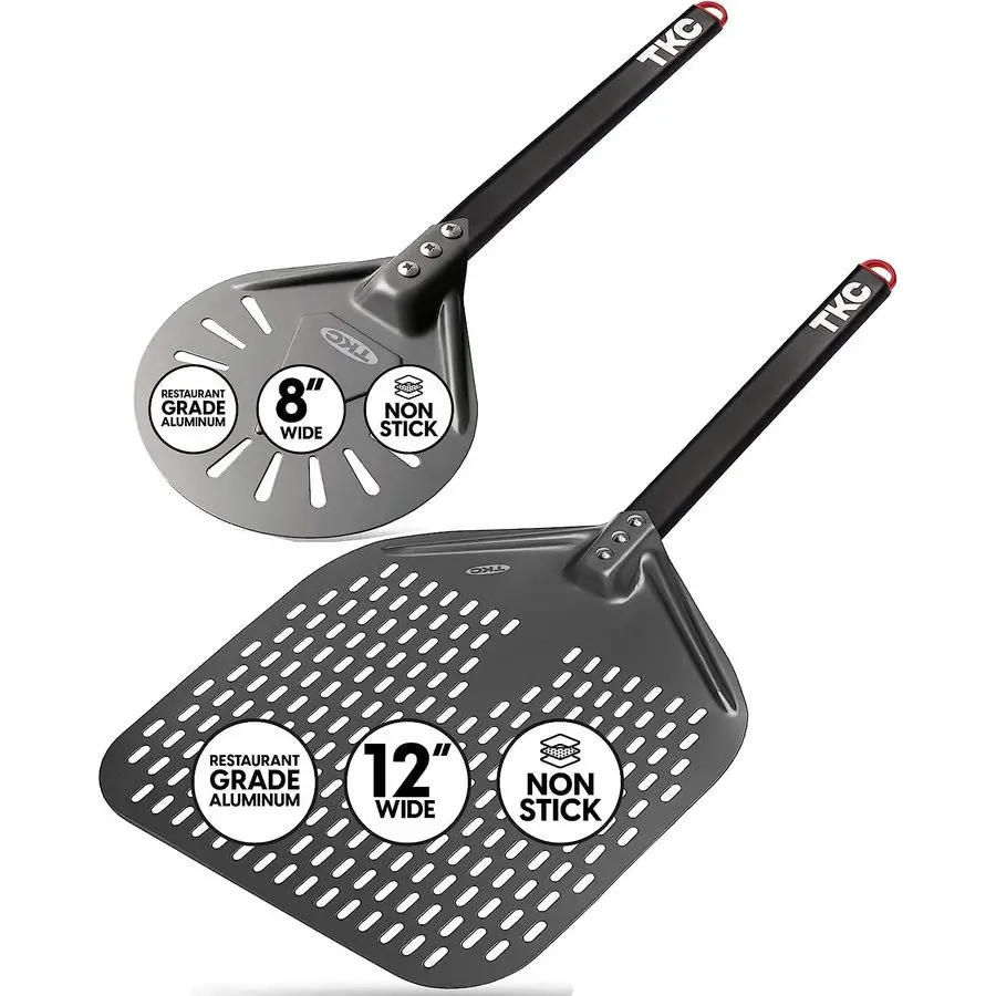 

12, 8 Perforated Pizza Peels Professional Aluminum Pizza Turning peel Long Handle Metal Pizza Spatula for Indoor and Outdoor Lig