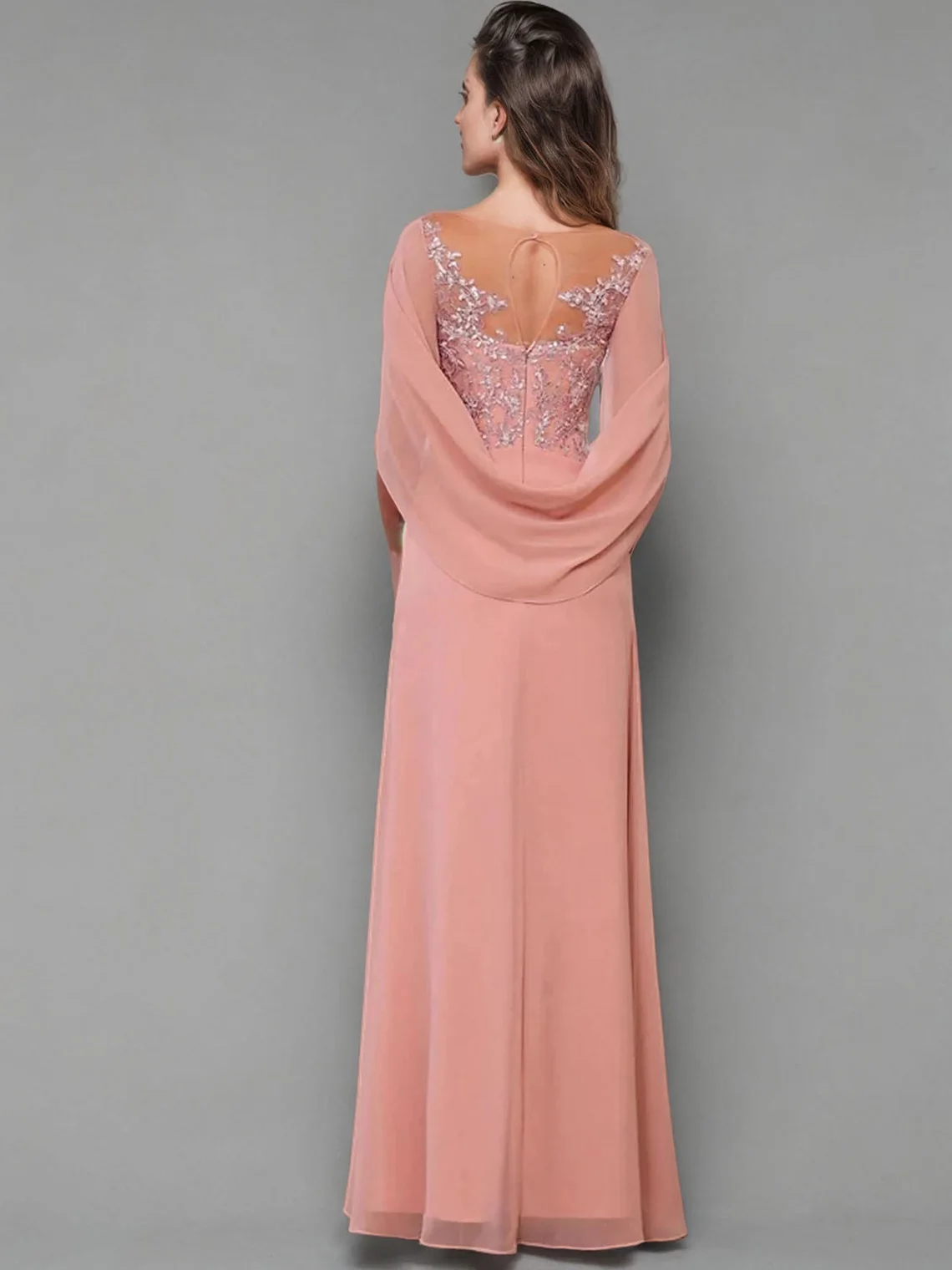 Elegant Mermaid Evening Dress Modern Wedding Guest Dress Cape-Style Sleeve Chiffon Applique Floor Length 2025 Free Customized