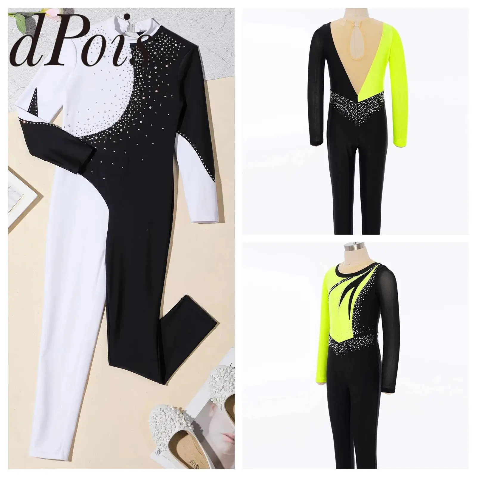 Children Girls Artistic Skating Leotard Ballet Dance Full Bodysuit Kids Gymnastics Jumpsuit Acrobatics Performance Stage Costume