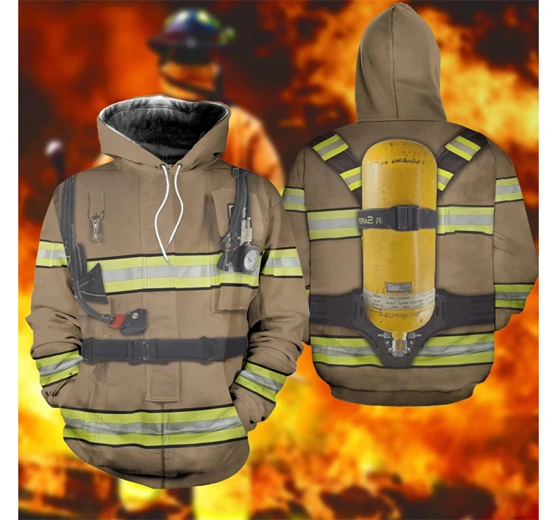 Firefighter Costume Hoodies 3D Print Men Clothing Fashion Trendy Fireman Cosplay Hooded Sweatshirts Pullovers Y2k Harajuku Tops