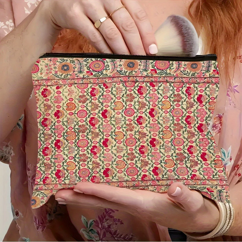 Vintage Bohemian Makeup Bag India Embroidered Cosmetic Bag Lightweight Foldable Travel Cosmetic Organizer, Toiletry Case