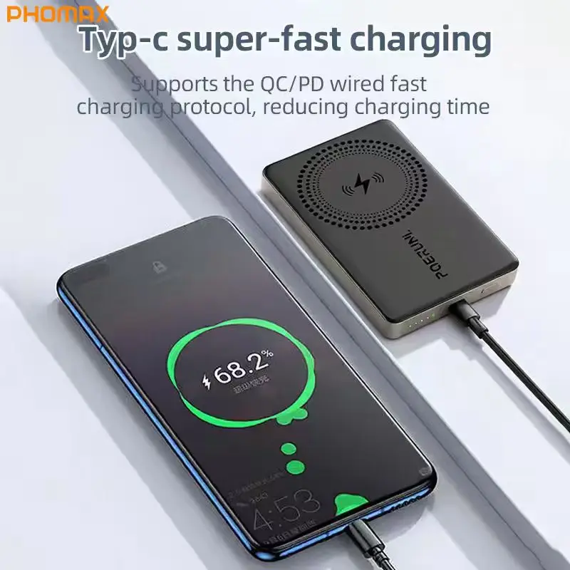 

PHOMAX 10000mAh Power Bank with FCC Certificate, Magnetic Wireless Portable Charger, Airplane Safe for iPhone Samsung Huawei
