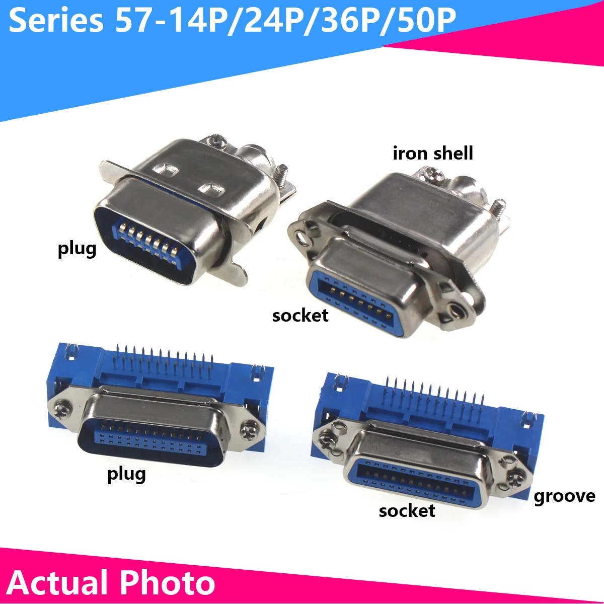 Male Female Centronics Connector 57 Series 14P 24P 36P 50Pin 90 Degree PCB Mount DIP Type Printer Socket